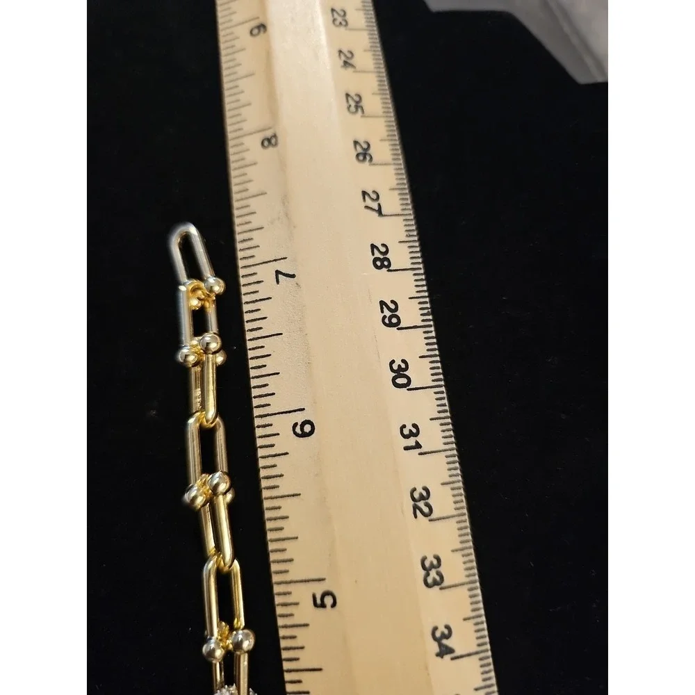 Horse Bit Chunky‎ Gold Tone Bracelet With Cubic Zirconia Links